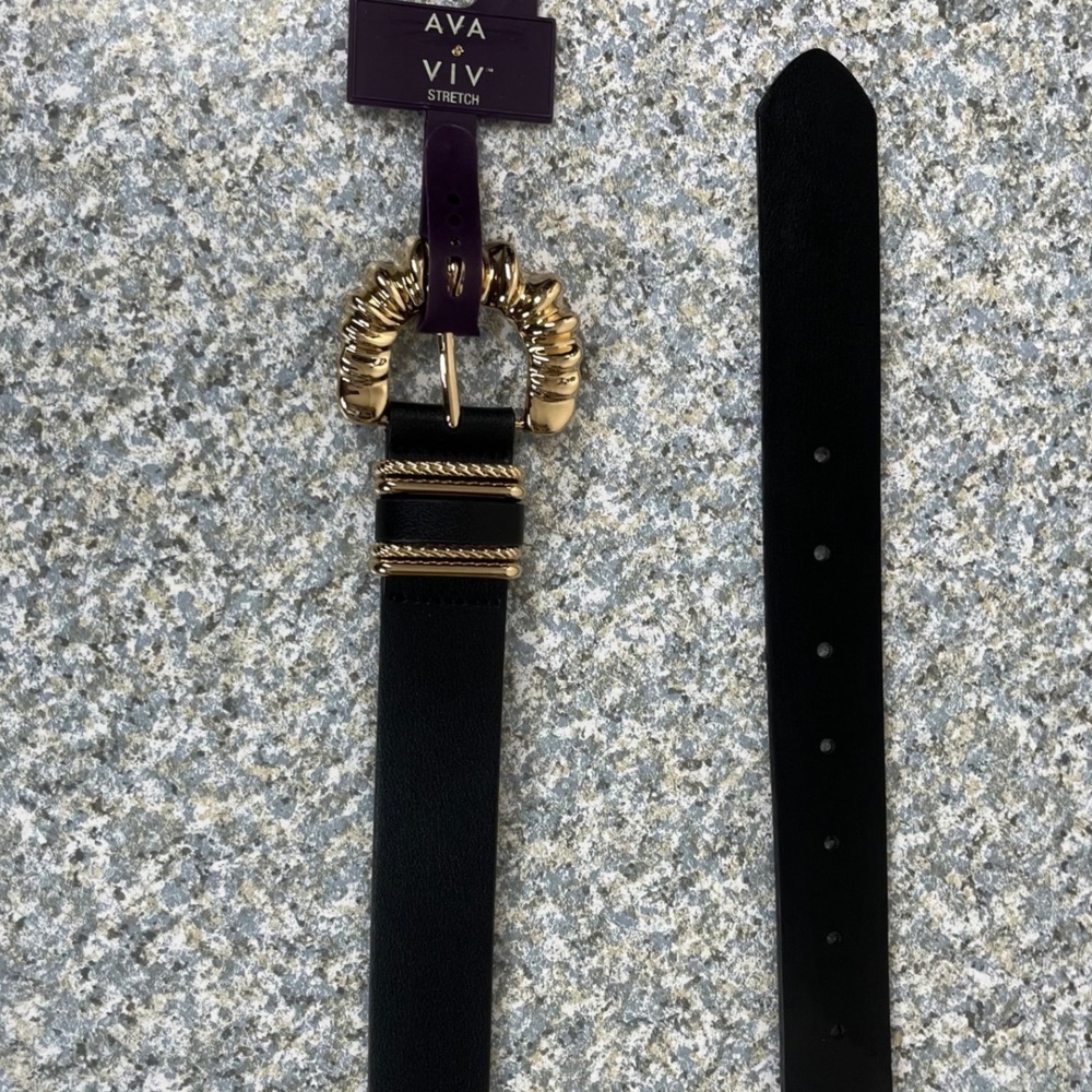 Ava & Viv Belt Womens 4X Black Faux Leather Stretch GoldOrnate Buckle TRF25-0010